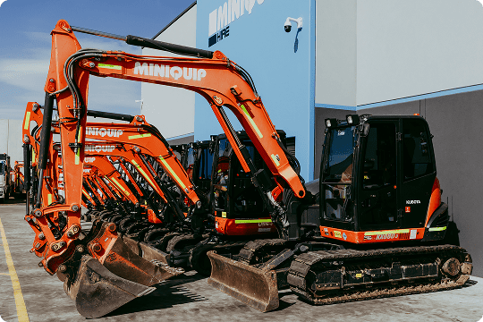 Miniquip compact excavator hire for construction projects in Australia.